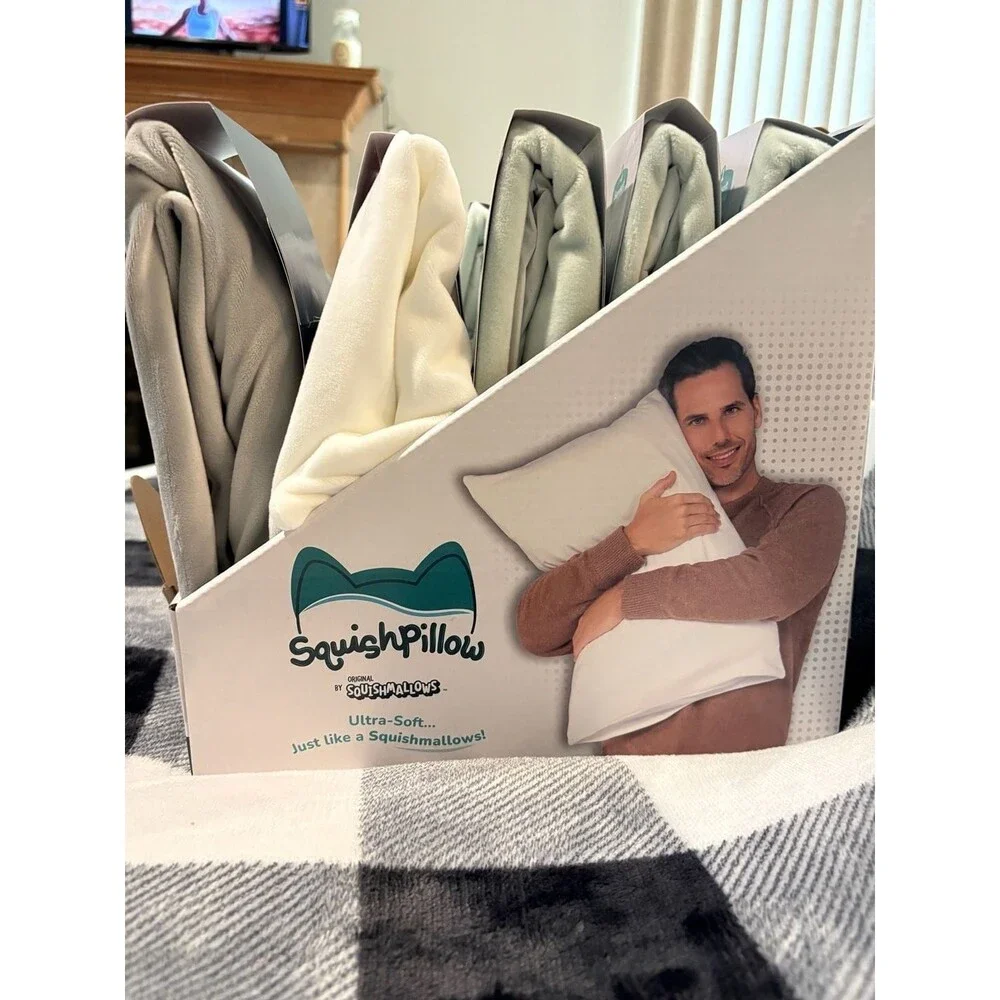 Squishmallows SquishPillow Standard/King Size Supersoft Pillowcase- light gray.